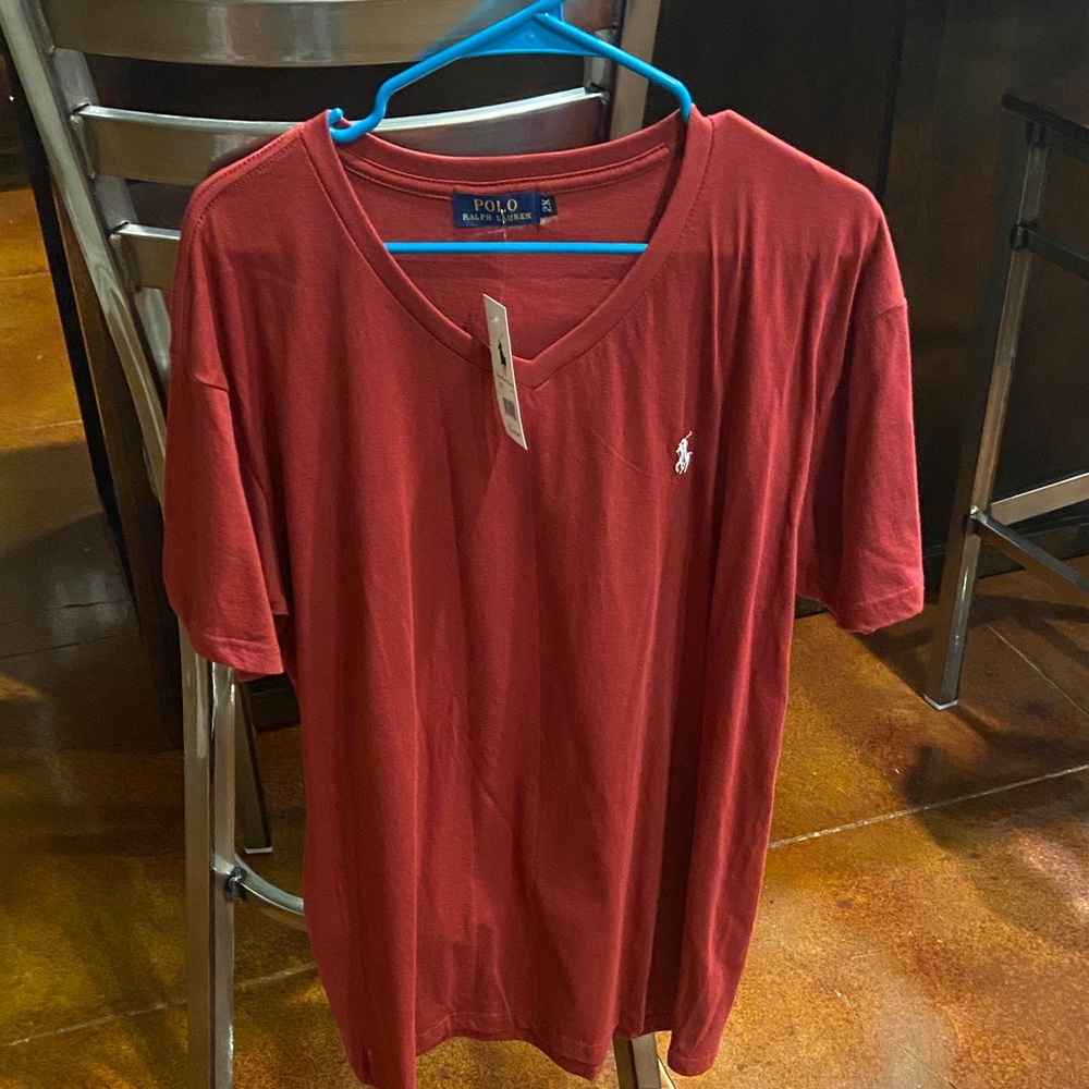 Polo by Ralph Lauren Men's Maroon V-Neck T-Shirt